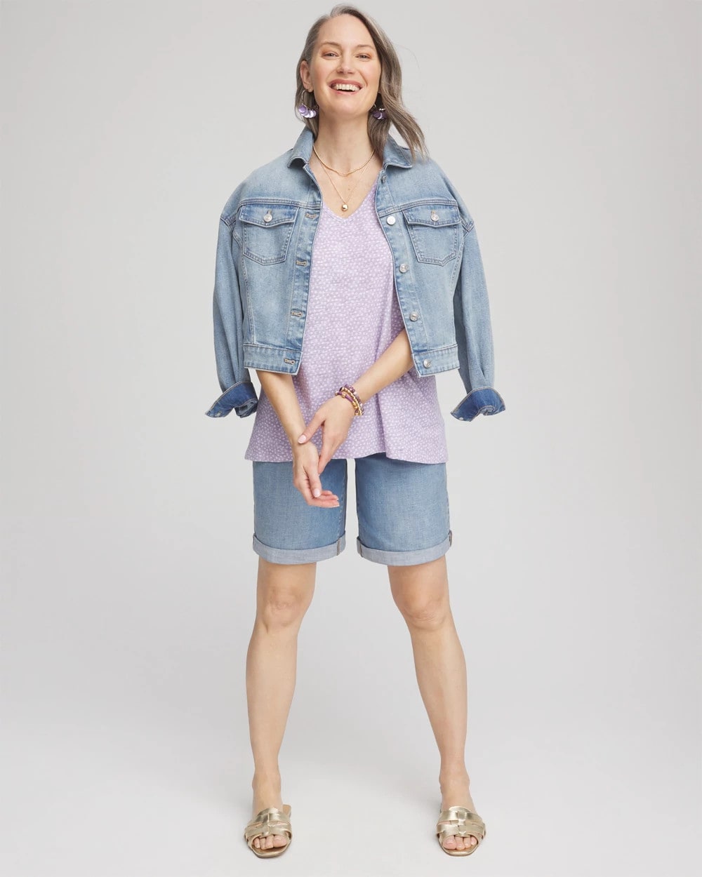 Polka-Dot Short Sleeve Forward Seam Tee GENTLE LAVENDER - Chico's near me