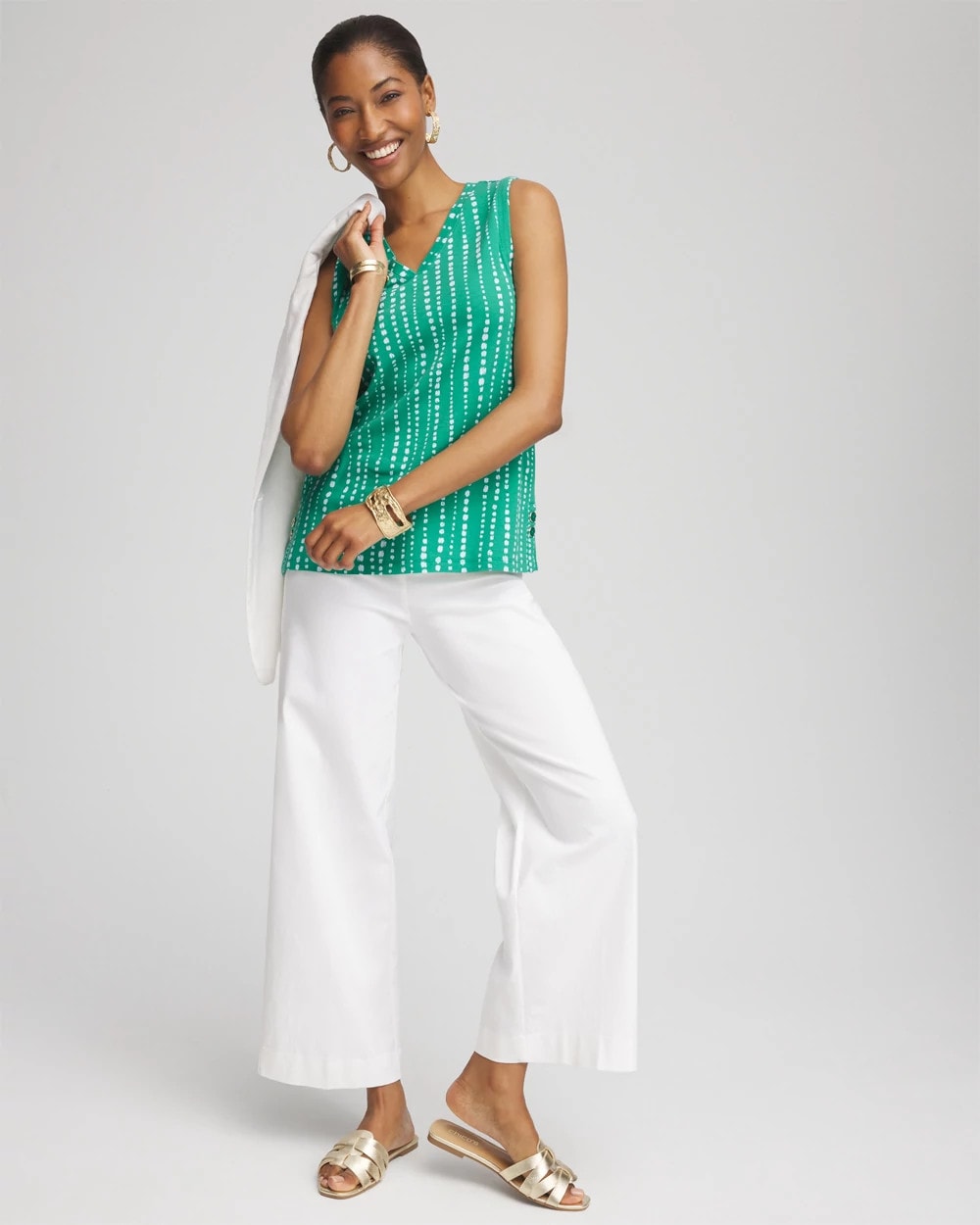 Polka-Dot Sleeveless V-Neck Tank EDEN GREEN - Chico's online