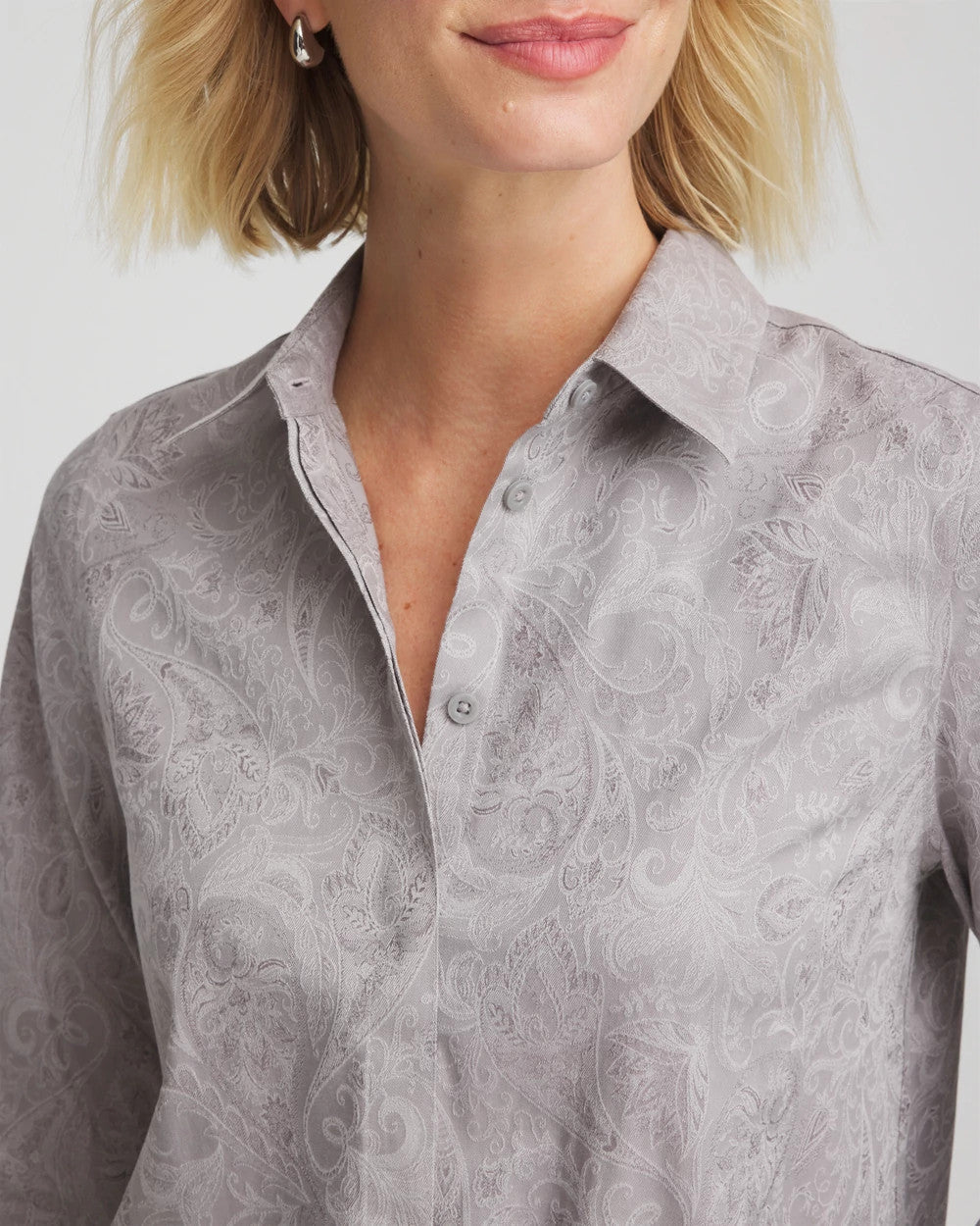 No Iron™ Lace Jacquard Stretch Tunic MOON SHADE GRAY - Chico's sale