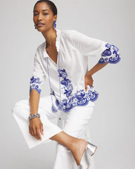 Embroidered Tassel Tie-Front Blouse RICH COBALT - Chico's online