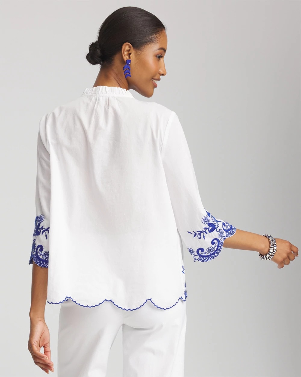 Embroidered Tassel Tie-Front Blouse RICH COBALT - Chico's online