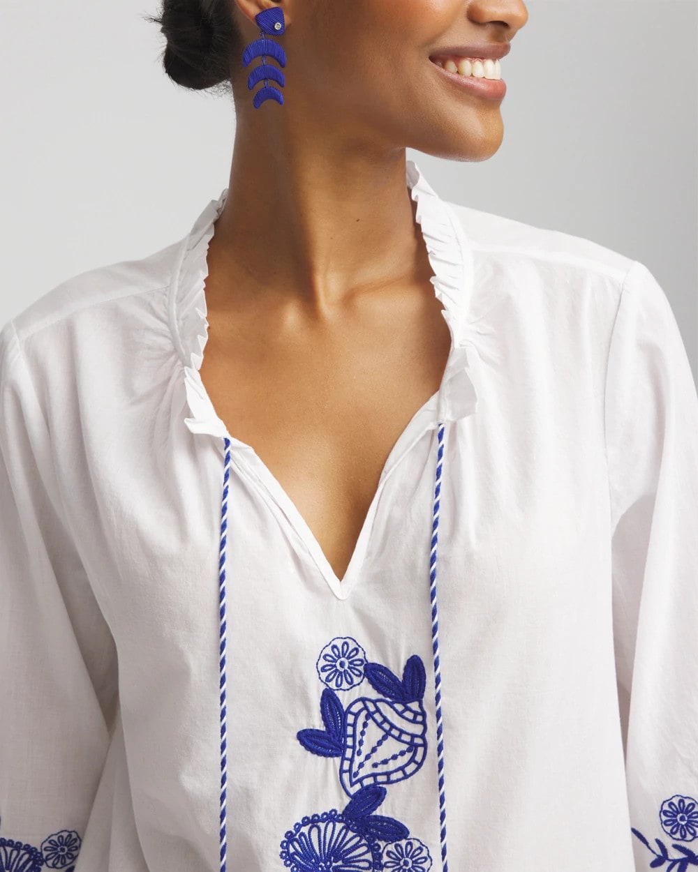 Embroidered Tassel Tie-Front Blouse RICH COBALT - Chico's online