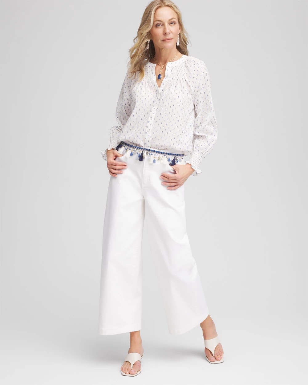 Smocked Split-neck Blouse BLUE CASA - Chico's outlet