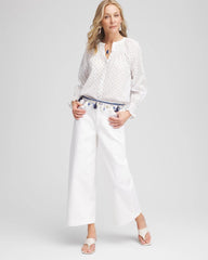 Smocked Split-neck Blouse BLUE CASA - Chico's outlet