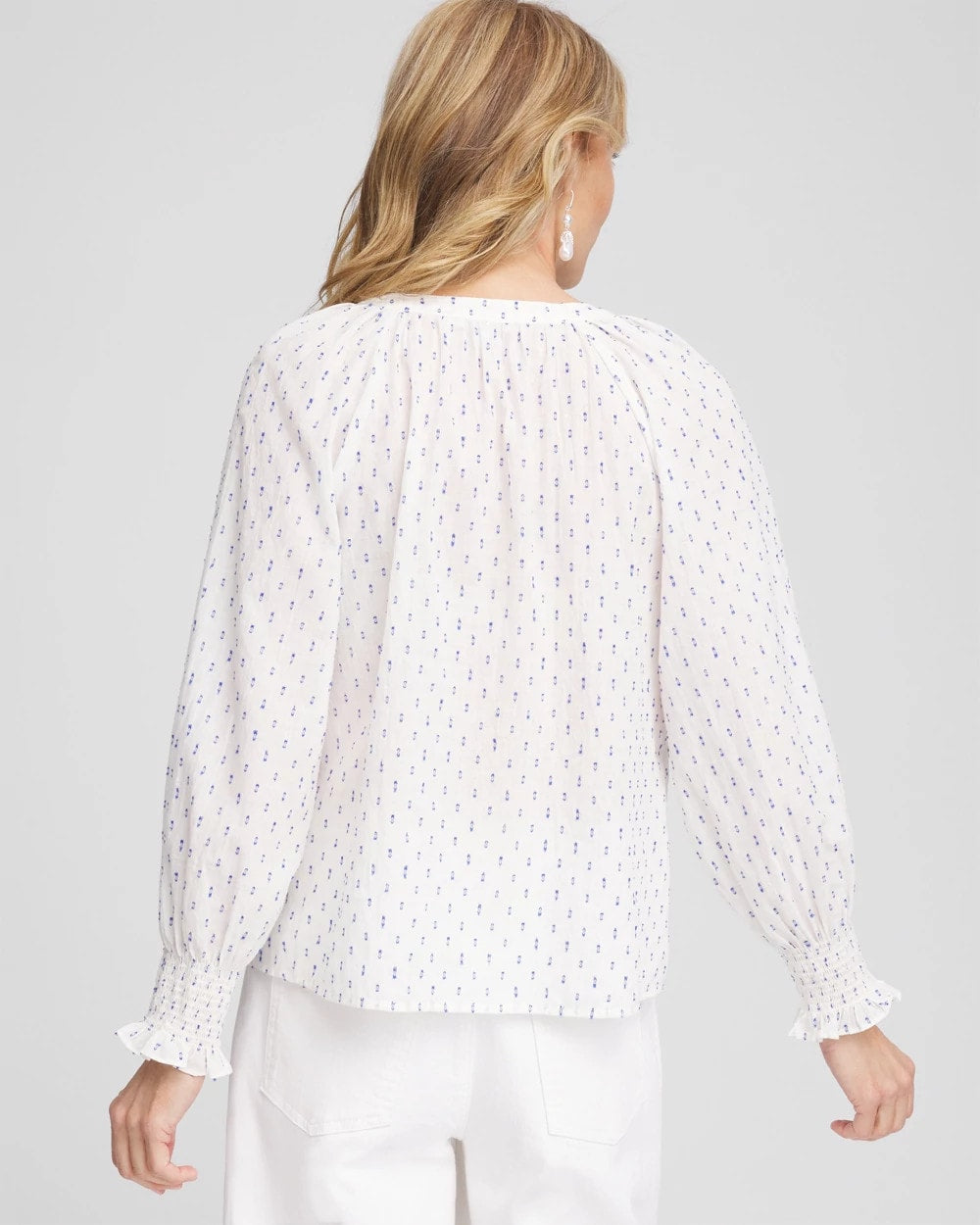 Smocked Split-neck Blouse BLUE CASA - Chico's outlet