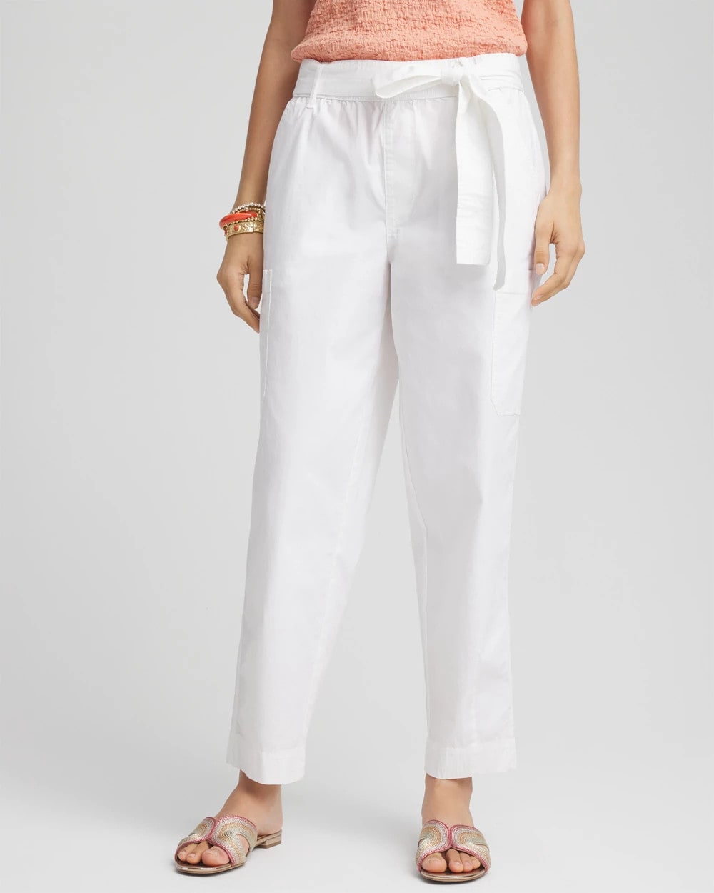 Poplin Pull-On Tapered-Leg Cropped Pants ALABASTER - Chico's sale