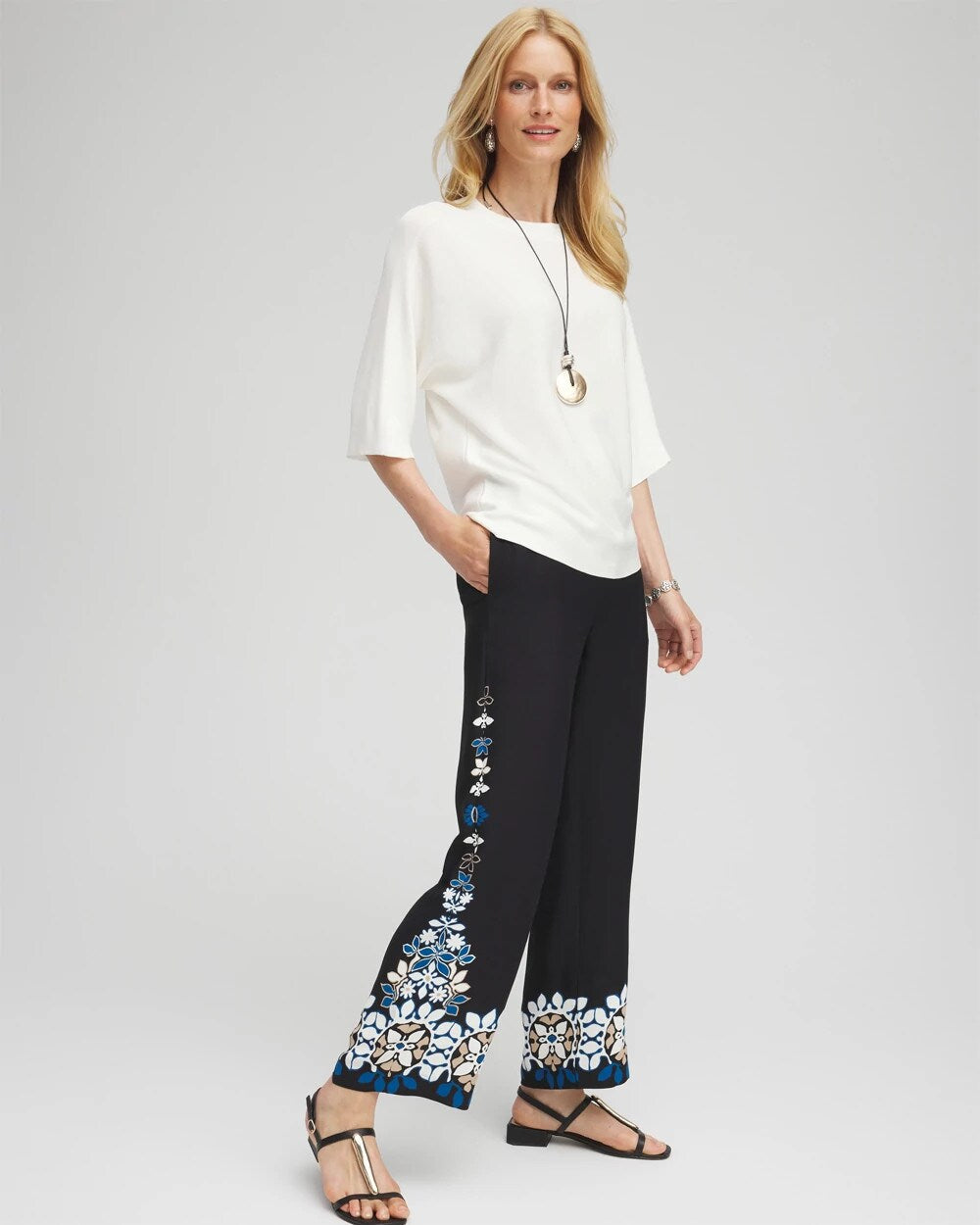 Placed Floral Print Soft Cropped Pants BLACK - Chico's online