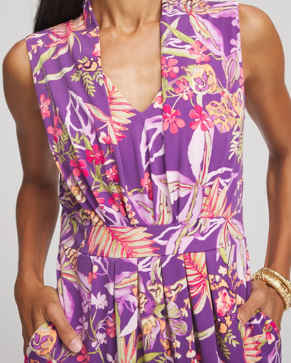 Floral Pleated Jersey Dress ALABASTER - Chico's US