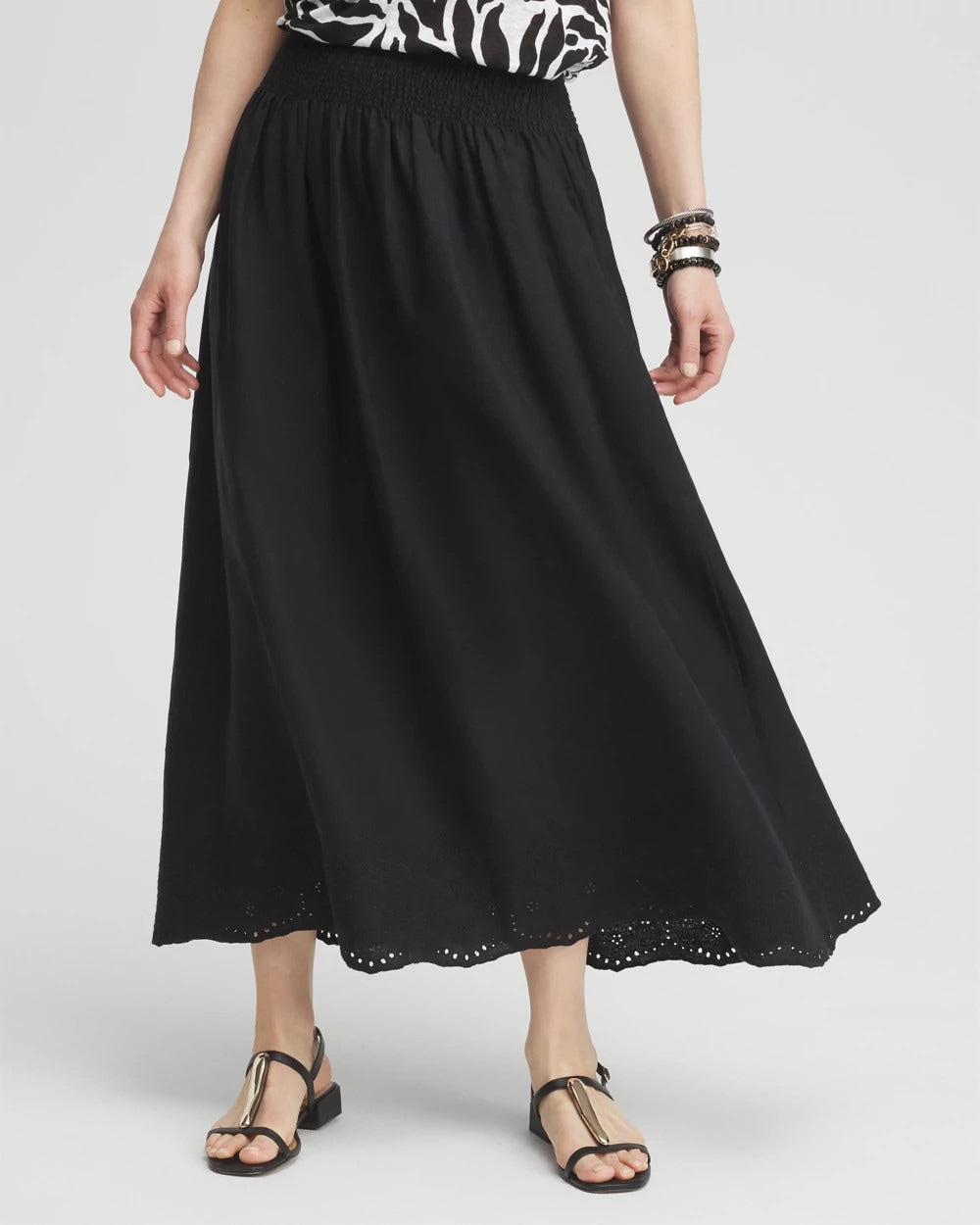 Linen Embroidered Scallop Hem Skirt BLACK - Chico's discount
