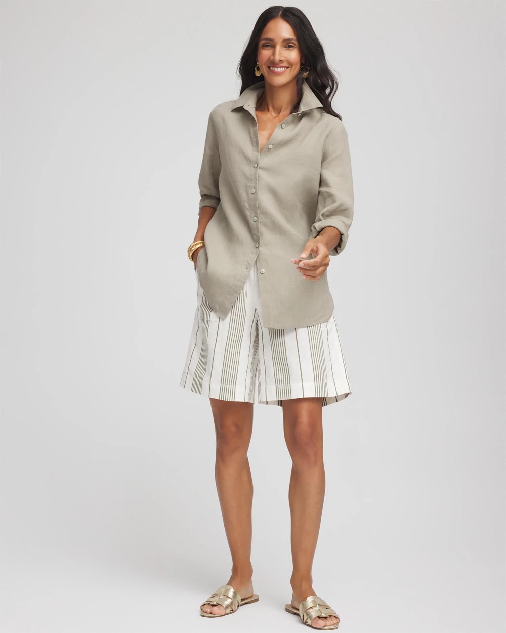 Striped Cotton-Linen Pull-On Utility Shorts ECRU - Chico's sale