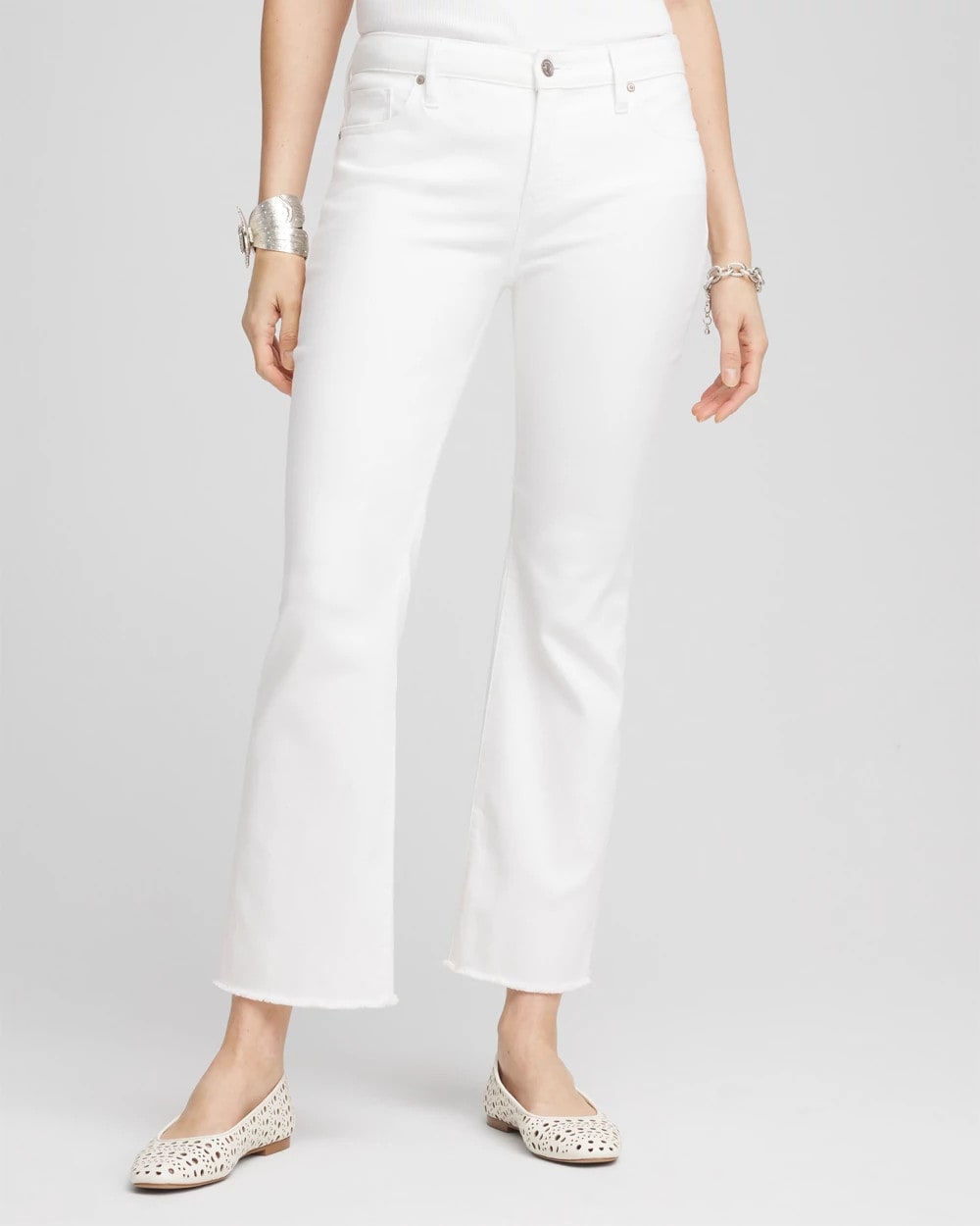 Petite No Stain Girlfriend Fray Hem Kick Flare Jeans ALABASTER - Chico's near me