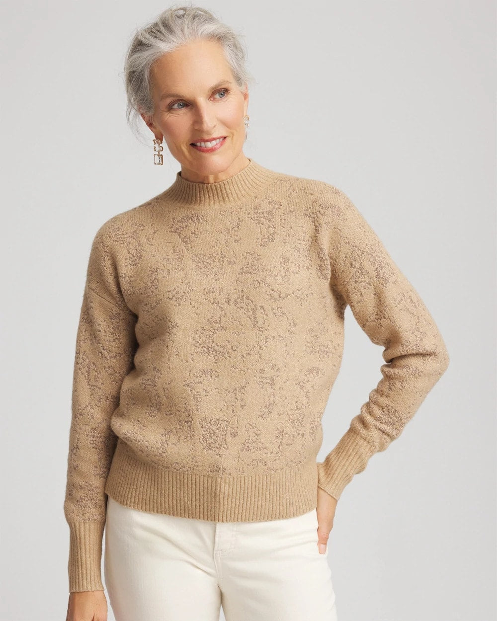 Jacquard Mockneck Pullover CHAMPAGNE FIZZ - Chico's online