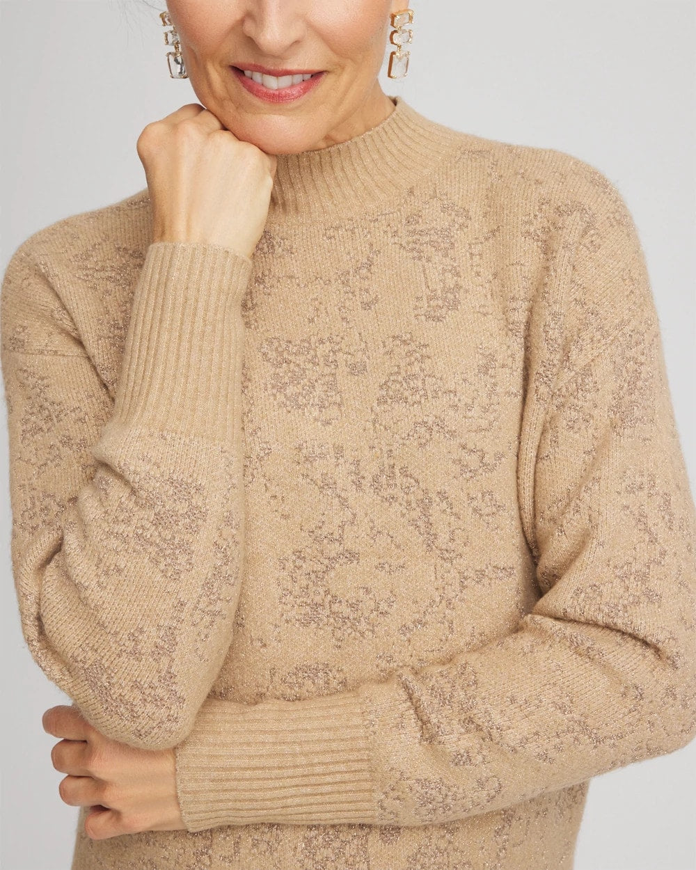 Jacquard Mockneck Pullover CHAMPAGNE FIZZ - Chico's online