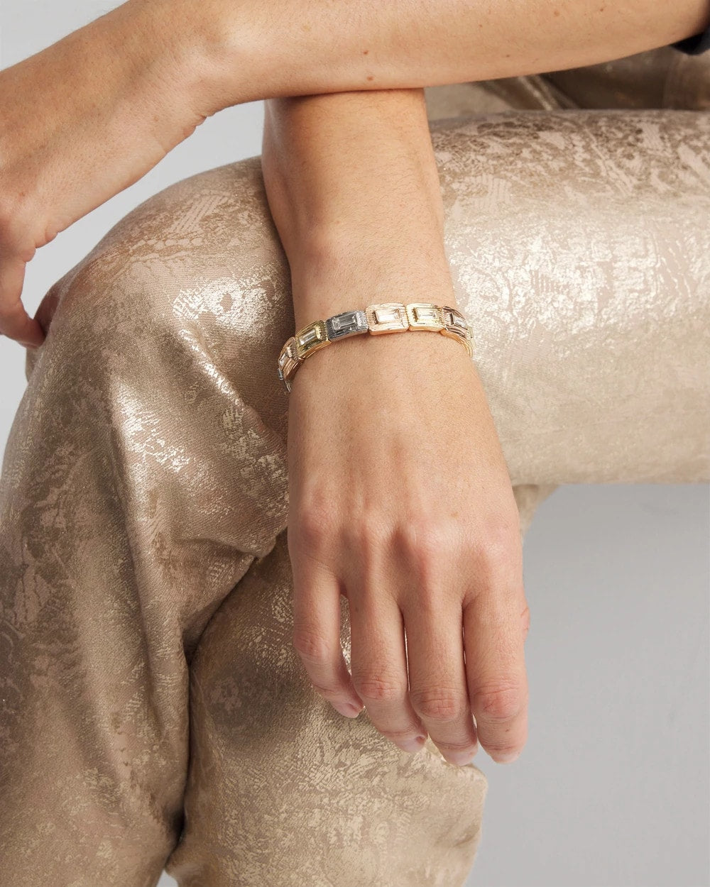 Tri-Tone Rectangle Stretch Bracelet MIXED METALS - Chico's for sale