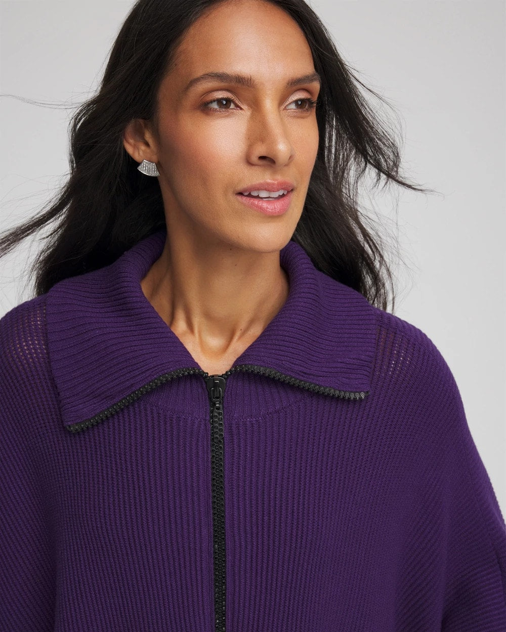 Rhinestone Zip-Collar Sweater Poncho PURPLE ELIXIR - Chico's online