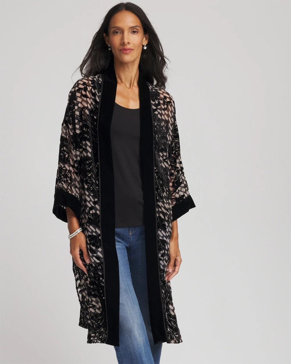 Art Deco Burnout Kimono BLACK - Chico's for sale