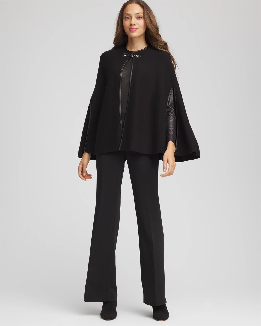 Faux Leather Trim Cape BLACK - Chico's online