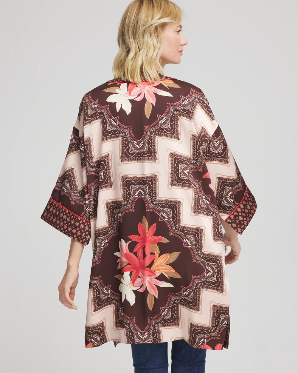 Long Mixed-Print Kimono CACAO - Chico's online