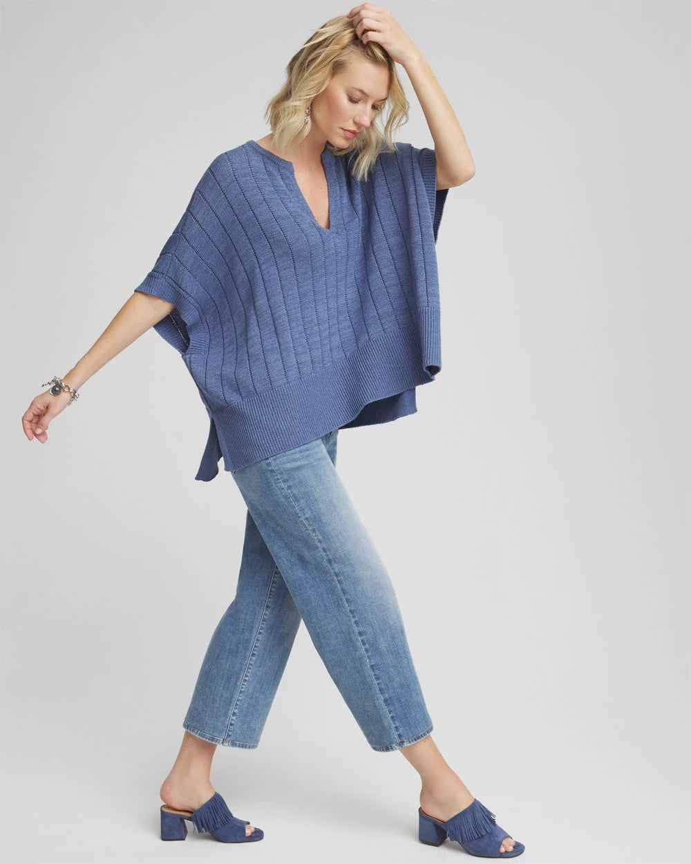 Open-Knit Splitneck Poncho BLUE LOTUS - Chico's sale