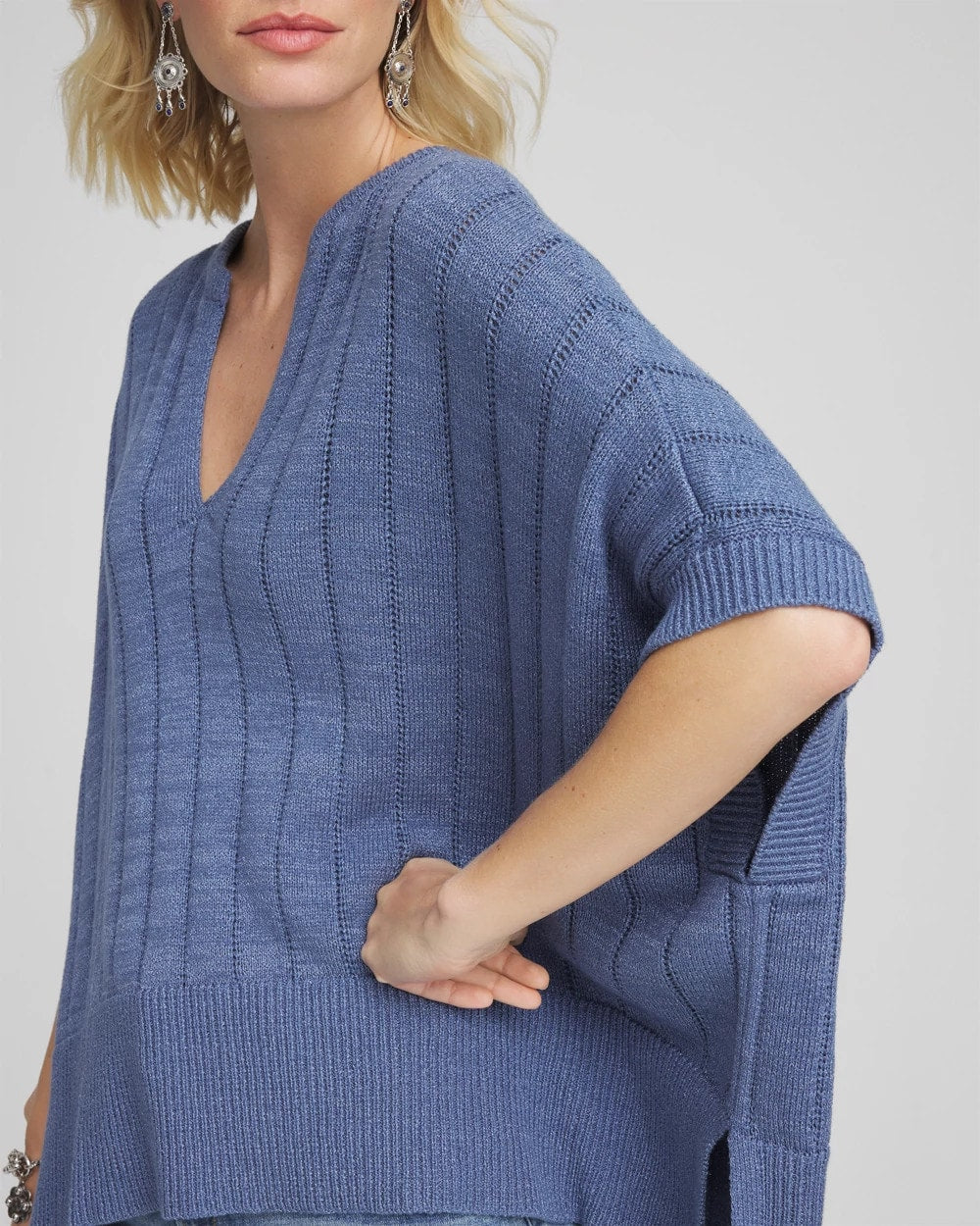 Open-Knit Splitneck Poncho BLUE LOTUS - Chico's sale