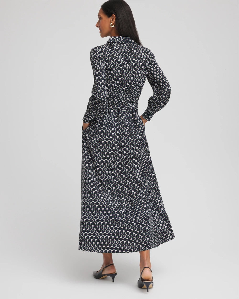Petite Chain Print Maxi Shirtdress PASSPORT BLUE - Chico's outlet