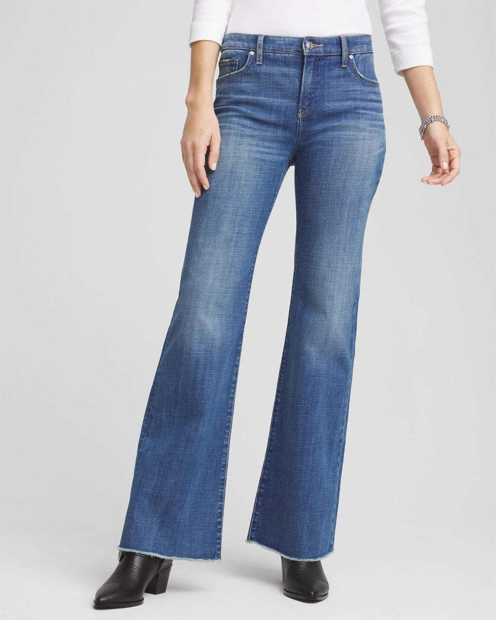 Petite Girlfriend Frayed Flared Jeans JESSAMINE INDIGO - Chico's US