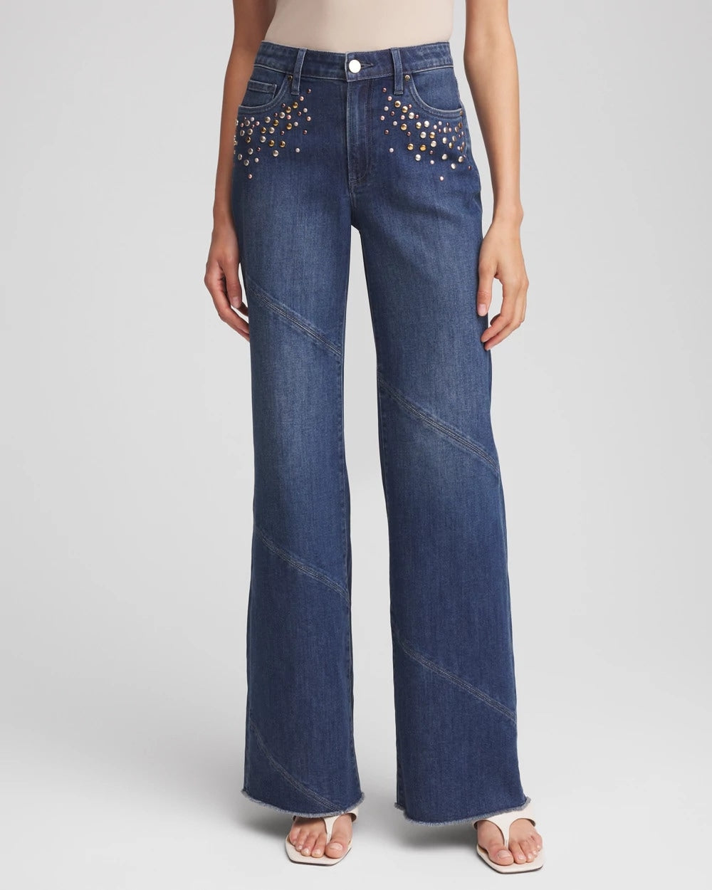 Petite Embellished Frayed Flared-Leg Jeans IRVINA INDIGO - Chico's sale