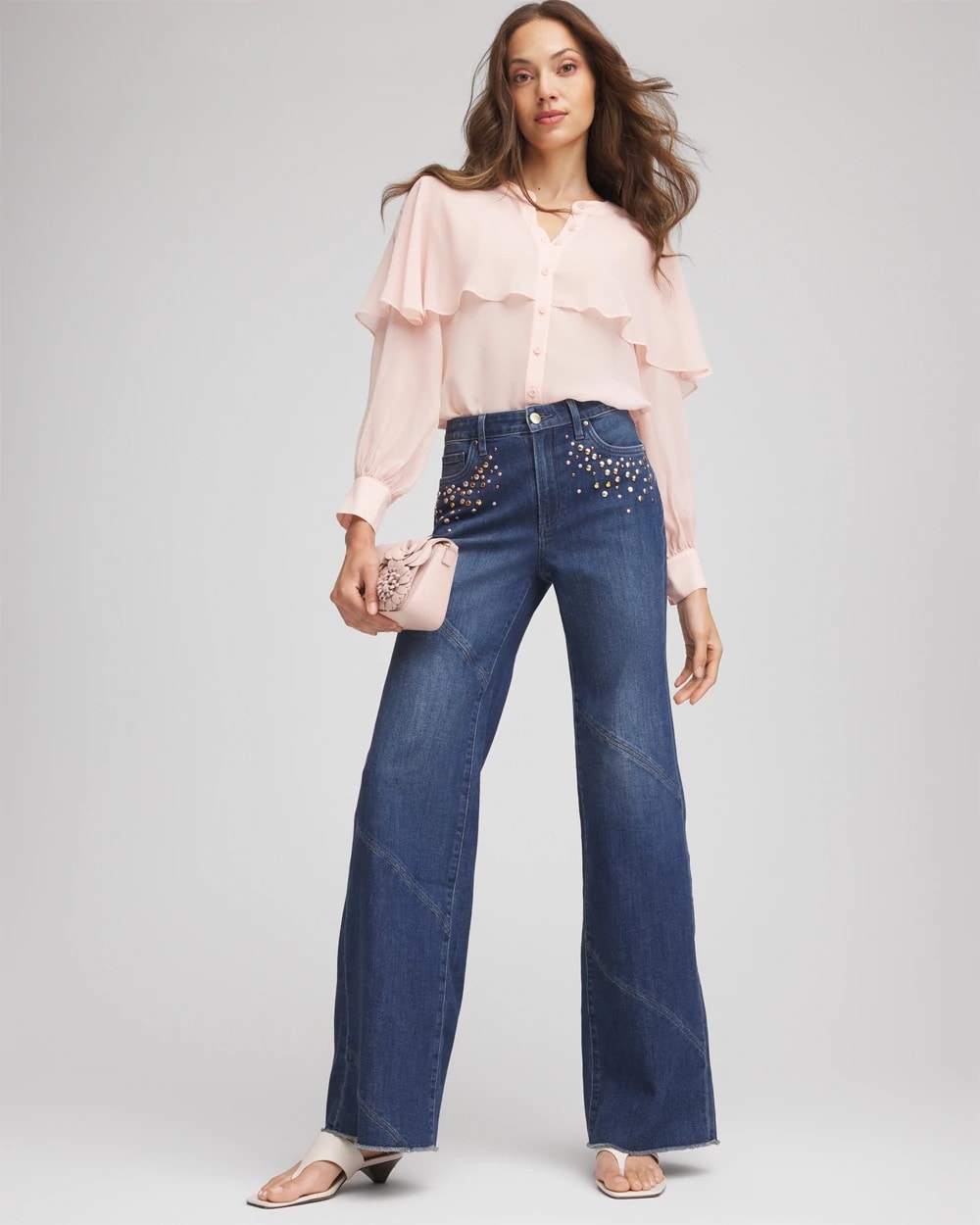 Petite Embellished Frayed Flared-Leg Jeans IRVINA INDIGO - Chico's sale