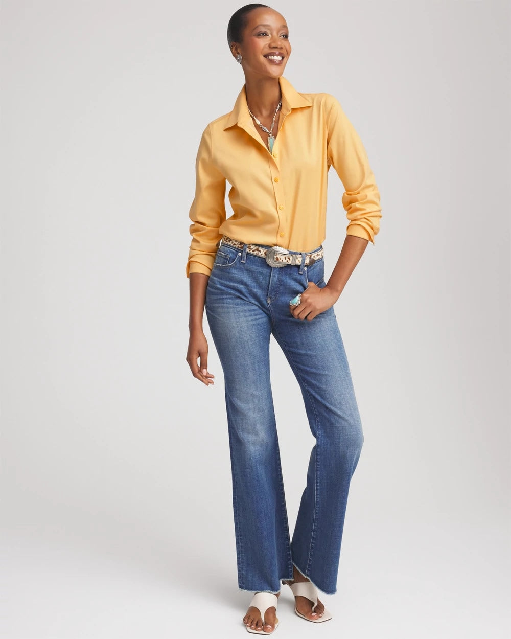 No Iron™ Stretch-Sateen Shirt GOLDEN CHAMOIS - Chico's near me