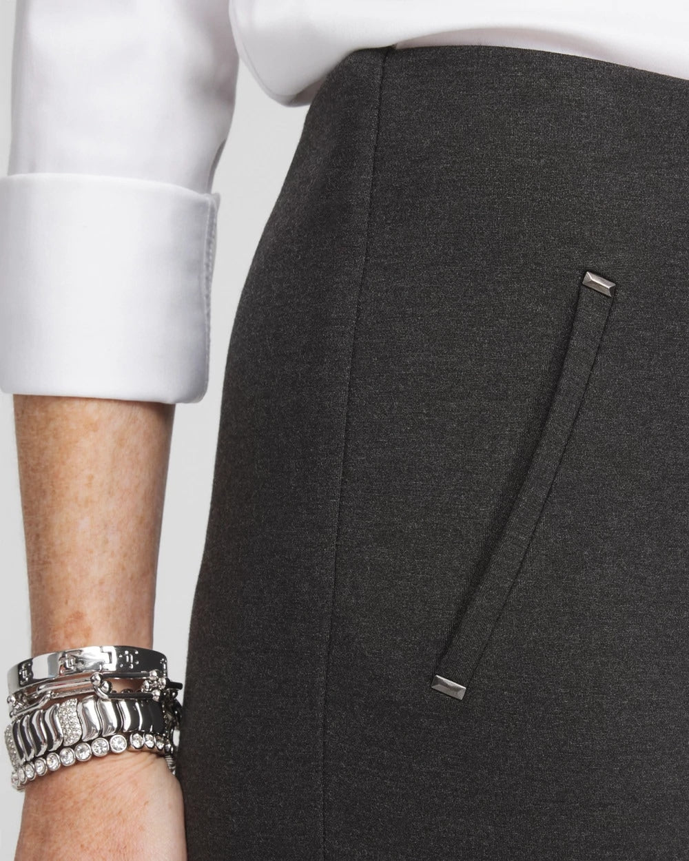 Juliet Trim Detail Ponte Ankle Pants GRAPHITE HEATHER GRAY - Chico's outlet