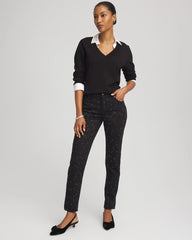 Stone Embellished Girlfriend Slim Ankle Jeans BLACK - Chico's US