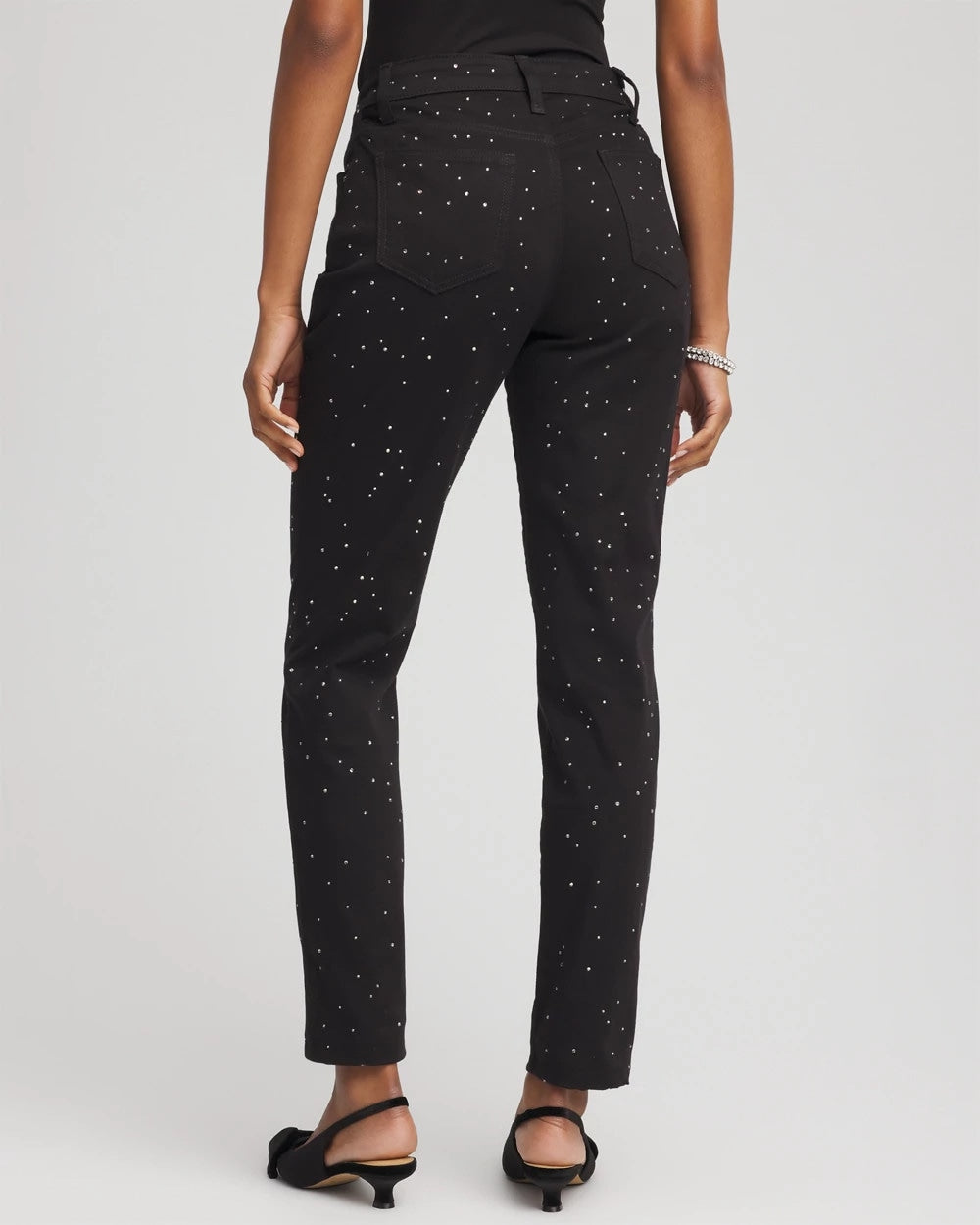 Stone Embellished Girlfriend Slim Ankle Jeans BLACK - Chico's US