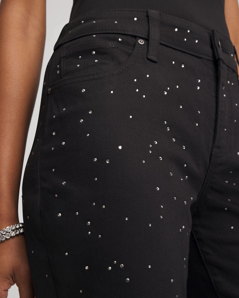 Stone Embellished Girlfriend Slim Ankle Jeans BLACK - Chico's US