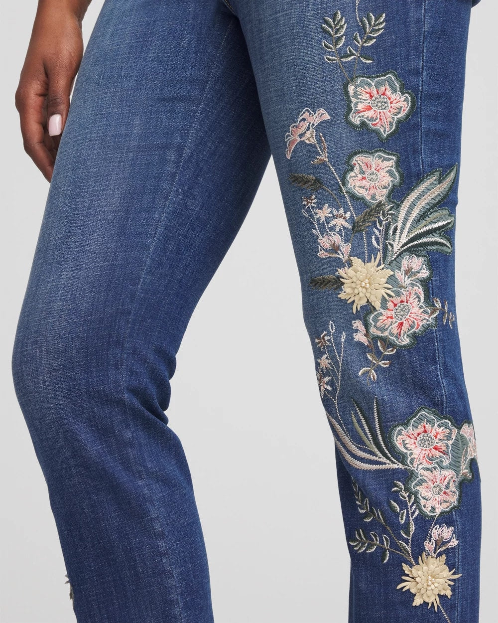 Appliqué Girlfriend Slim Ankle Jeans DRAGON ROAD INDIGO - Chico's sale